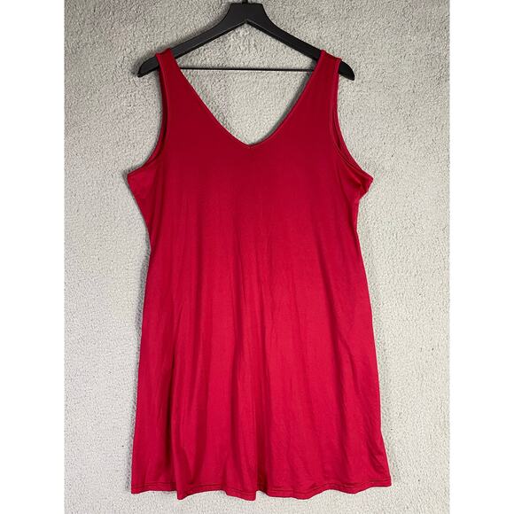 Red Sleeveless Swing Tank Dress XL V Neck Jersey Knit Casual Summer Minimalist - Picture 2 of 7